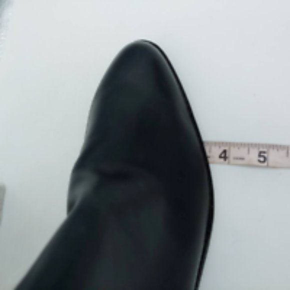 Express Womens Ankle Booties Black Zipper Almond Toe Cuban Heels Faux Leather 10 - Picture 7 of 10